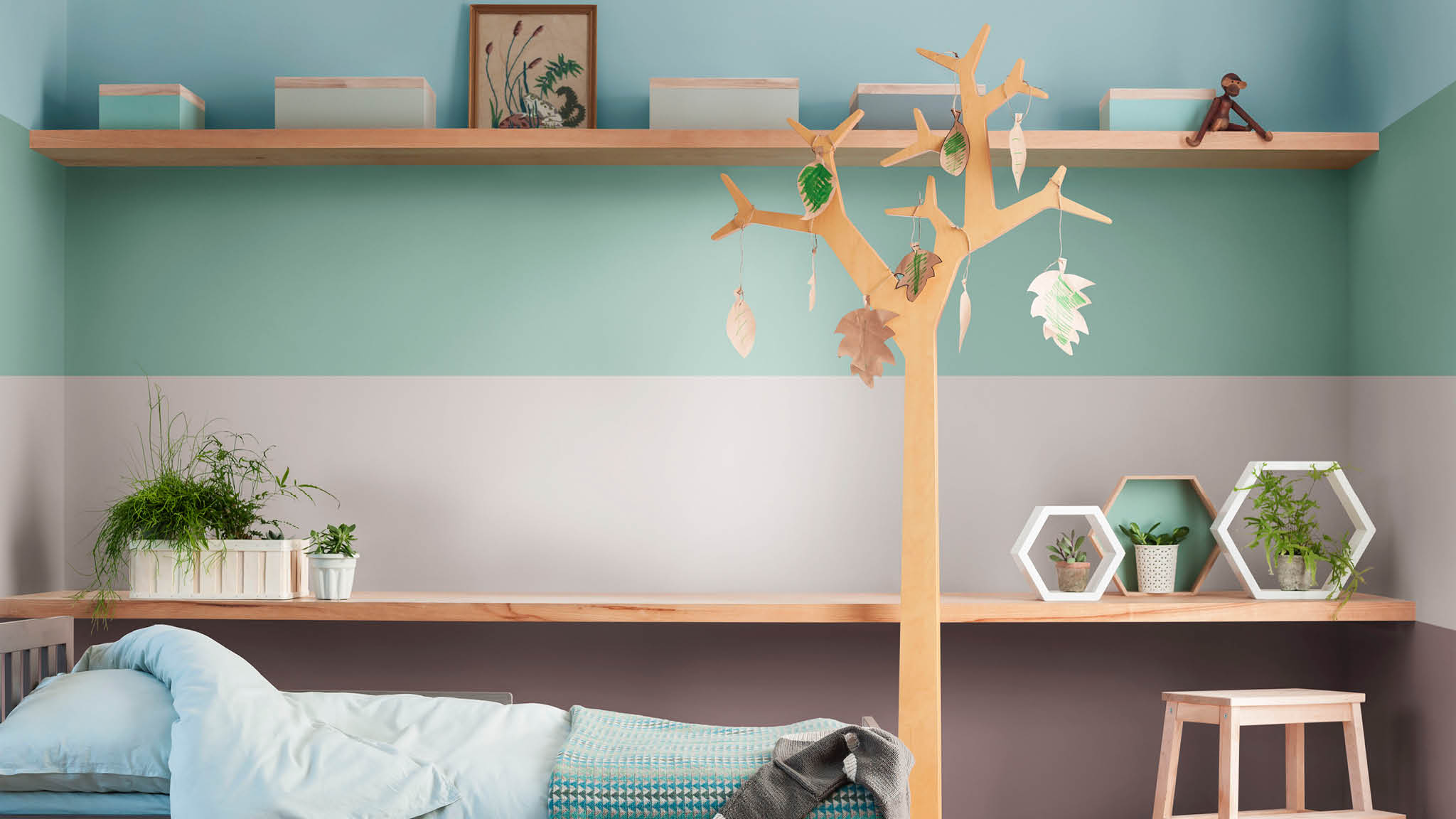 Child’s bedroom in natural tones and Heart Wood Paint your child’s bedroom in nature-inspired tones and Heart Wood
